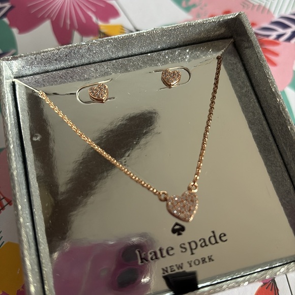 Kate Spade Yours Truly Rose Gold Heart Earrings and Necklace Set New in Box - Picture 3 of 10
